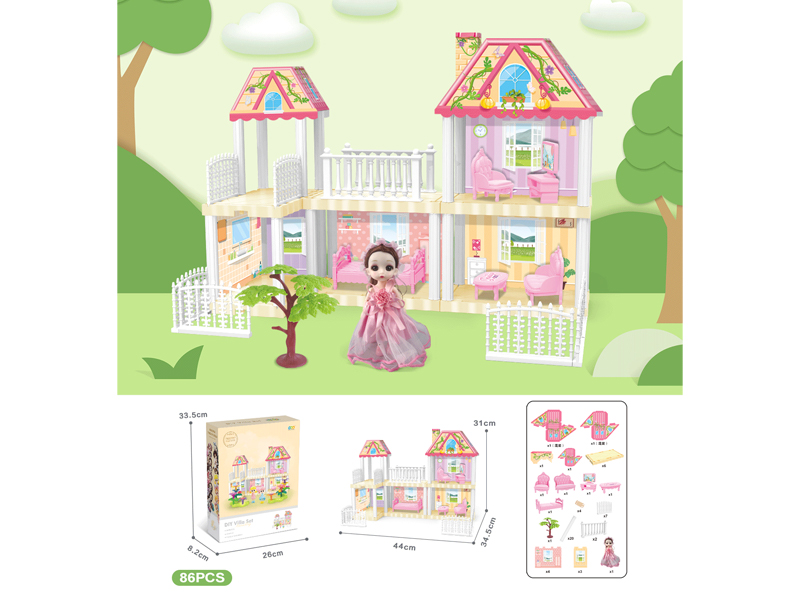 DIY Villa Toy With 6-Inch Doll(86PCS)