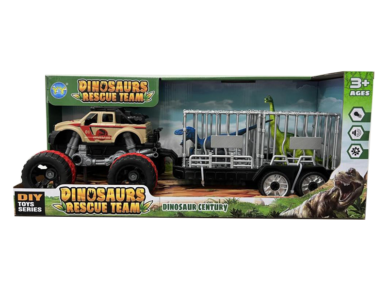 DIY Disassembly And Assembly Slide Off-Road Beach Pickup Truck (With Lights And Sound) + Cage + Velociraptor/Brachiosaurus