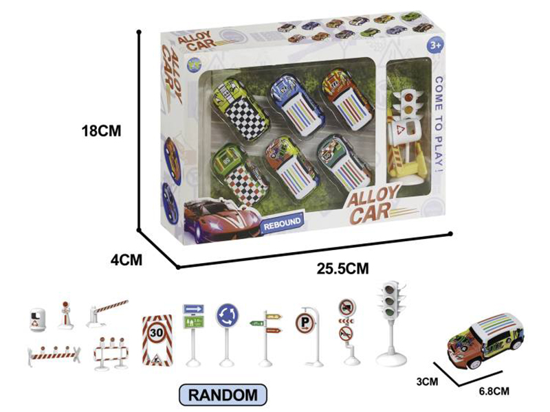 6.8CM Pull Back Iron Pickup Trucks(6PCS) + Roadblock(5PCS)