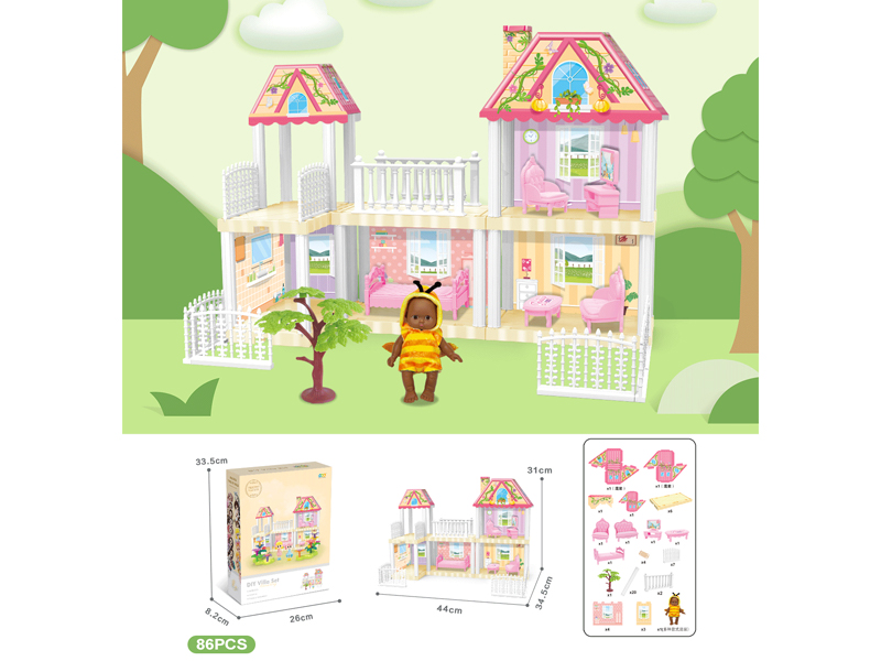 DIY Villa With 5-Inch Black Doll 86PCS