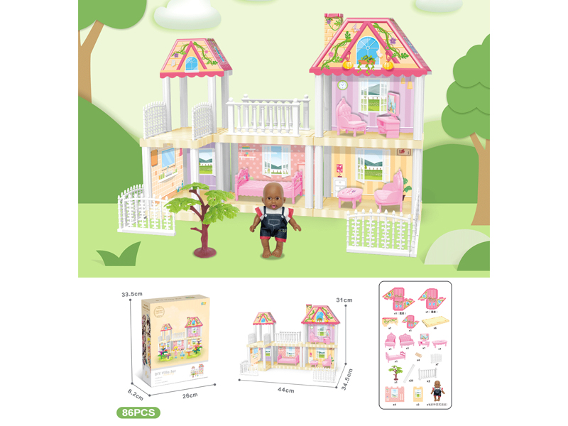 DIY Villa With 5-Inch Black Doll 86PCS
