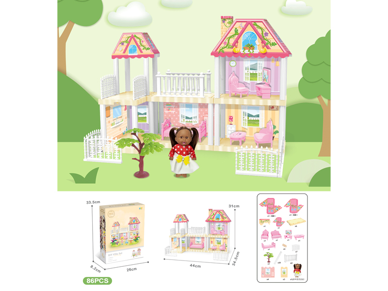 DIY Villa With 5-Inch Black Doll 86PCS