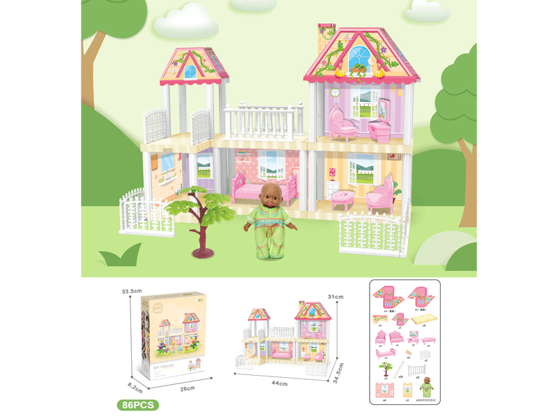 DIY Villa With 5-Inch Black Doll 86PCS