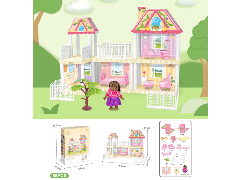 DIY Villa With 5-Inch Black Doll 86PCS