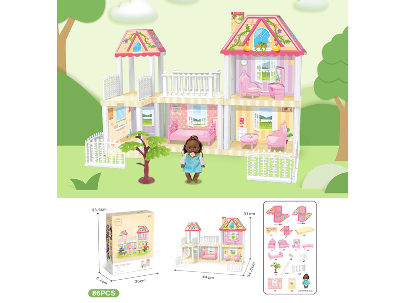 DIY Villa With 5-Inch Black Doll 86PCS