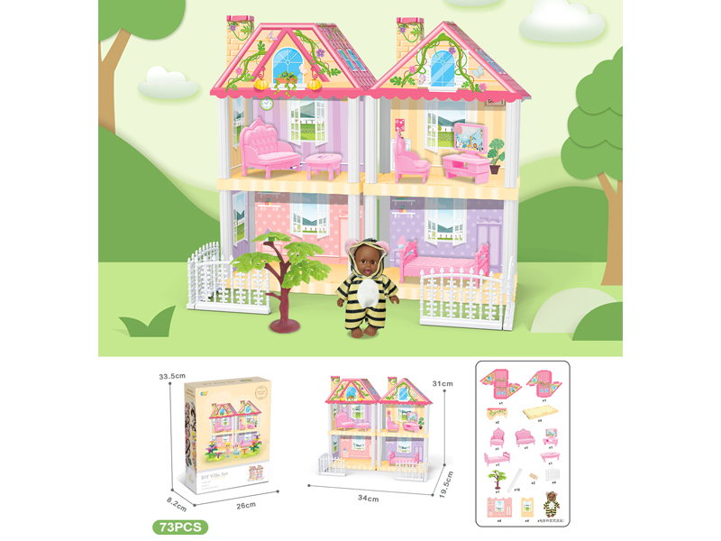 DIY Villa With 5-Inch Black Doll 73PCS
