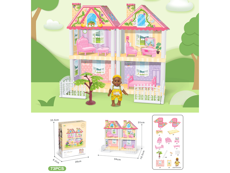 DIY Villa With 5-Inch Black Doll 73PCS