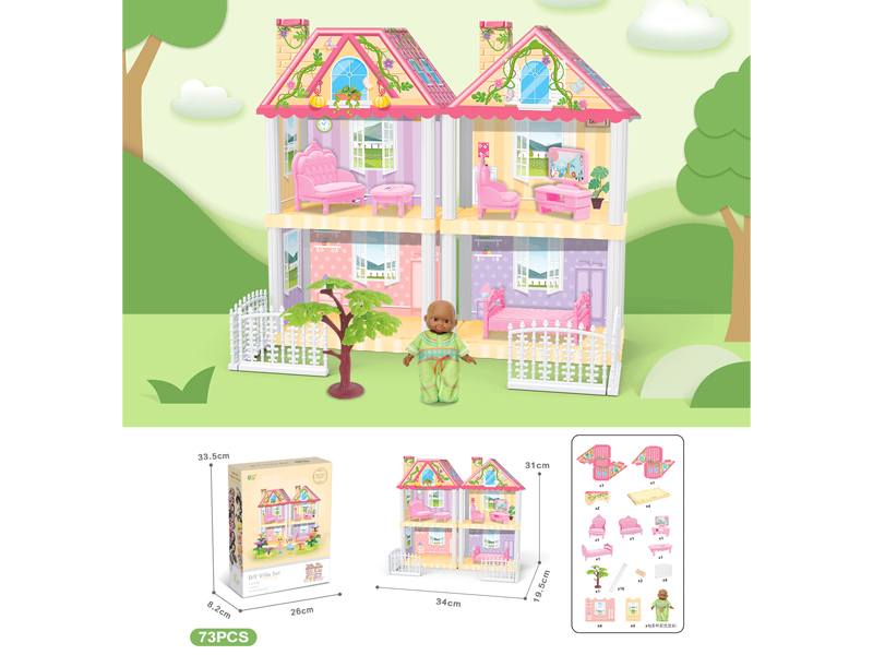 DIY Villa With 5-Inch Black Doll 73PCS