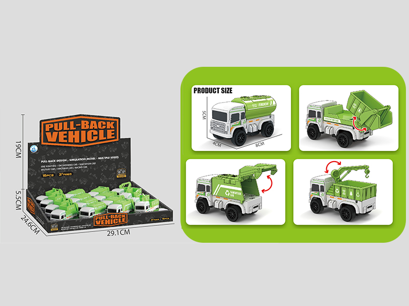 Pull Back Garbage Trucks 16pcs