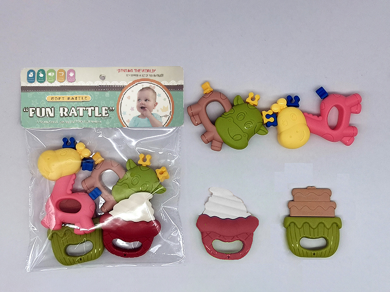 Splicing Baby Rattles(Animal World, 4PCS)Morandi Color