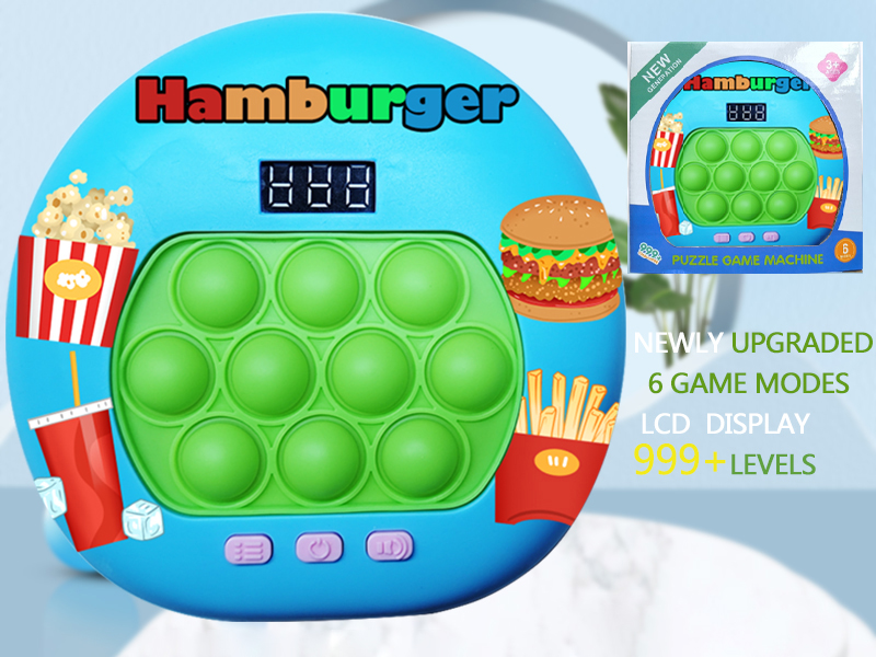 Hamburger Theme LCD Display Quick Push Game Machine 999 Levels/6 Game Modes/4 Color Lights