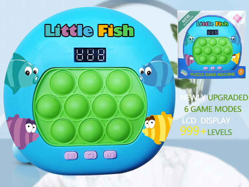 Litte Fish Theme LCD Display Quick Push Game Machine 999 Levels/6 Game Modes/4 Color Lights