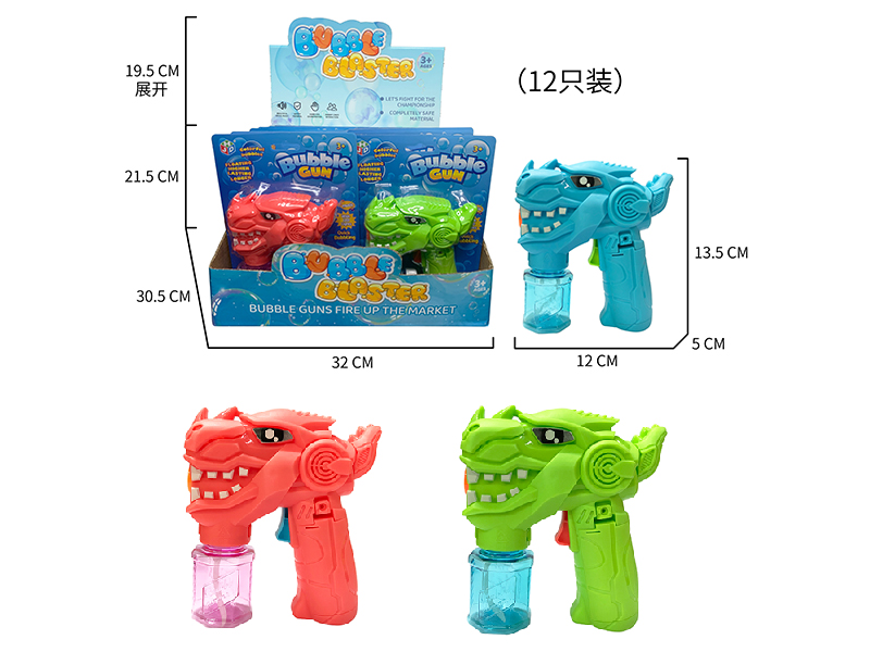 B/O Mechanical Dinosaur Bubble Guns With Lights 12PCS