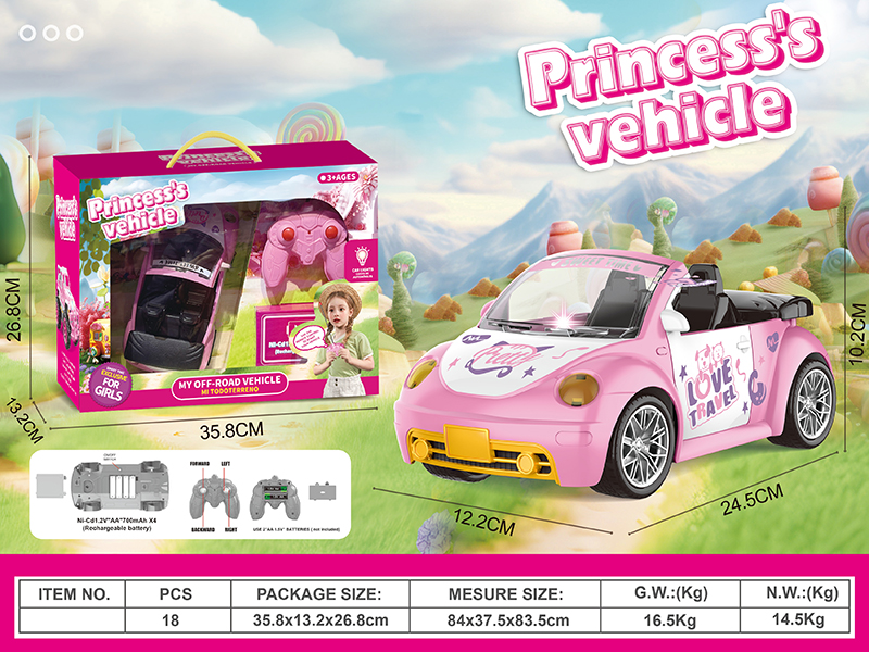 4-Channel Remote Control Pink Princess's Convertible Car With Lights