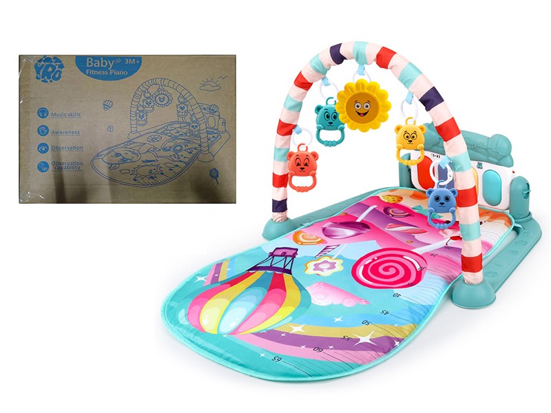 Hot Sir Balloon Theme Baby Pedal Piano Fitness Blanket(Nordic Blue)