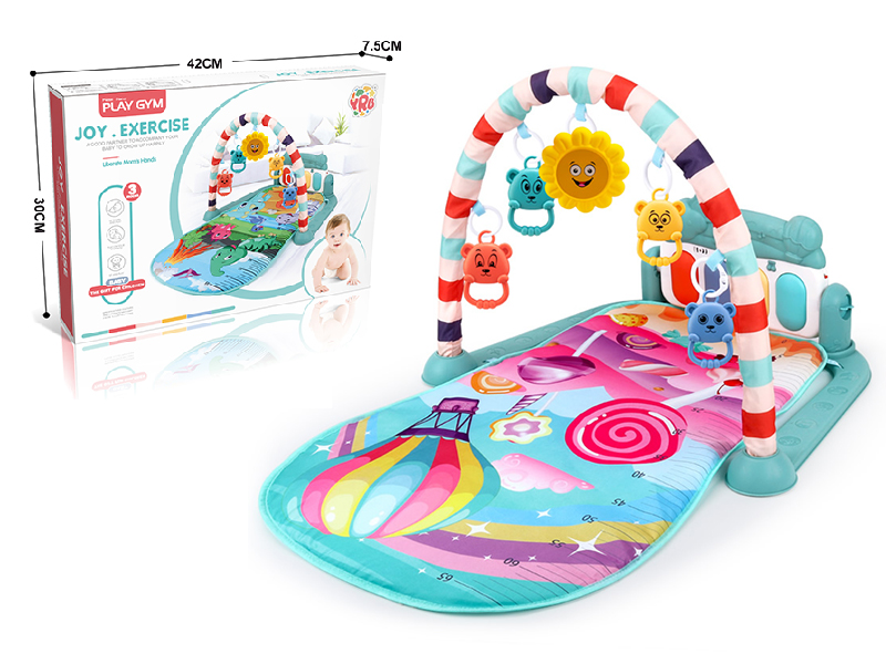 Hot Sir Balloon Theme Baby Pedal Piano Fitness Blanket(Nordic Blue)