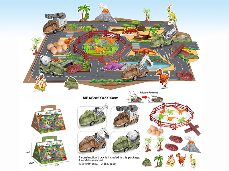Friction Dinosaur Car Scene Set
