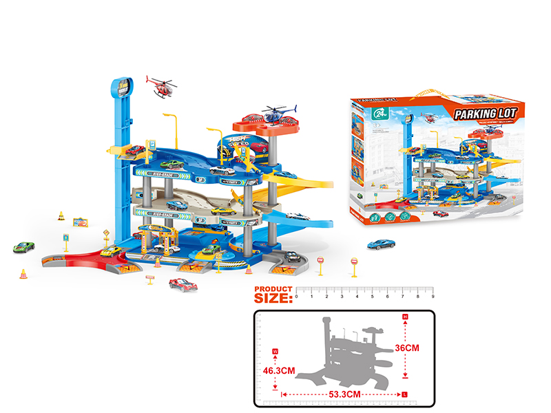 Puzzle Assembly Track Series Parking Lot With 1 Alloy Helicopter, 2 Alloy Cars