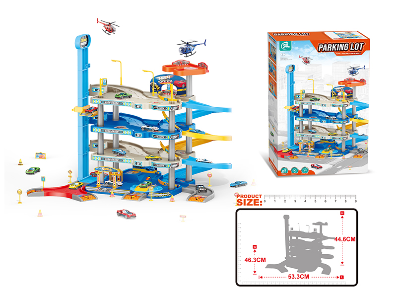 Puzzle Assembly Track Series Parking Lot With 1 Alloy Helicopter, 2 Alloy Cars