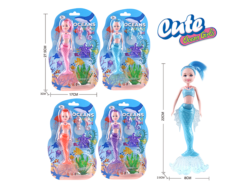 22cm Mermaid Doll With Lights + 2 Sea Animals + Sea Grass + Starfish Comb
