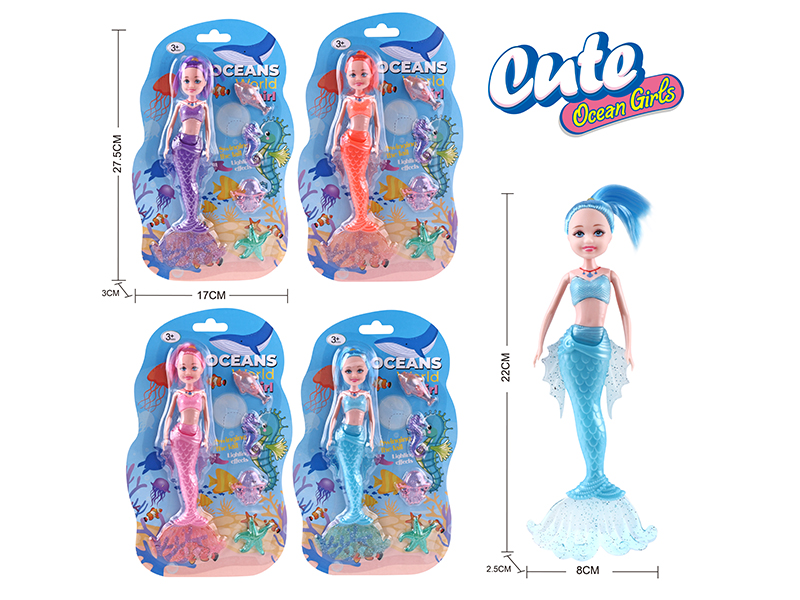 22cm Mermaid Doll With Lights + 4 Sea Animals