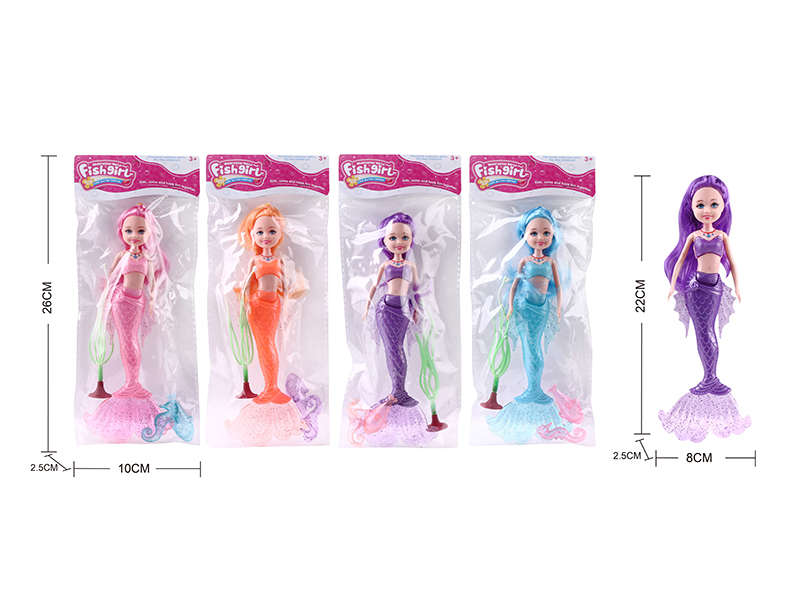22cm Mermaid Doll With Lights + 2 Sea Animals + Sea Grass