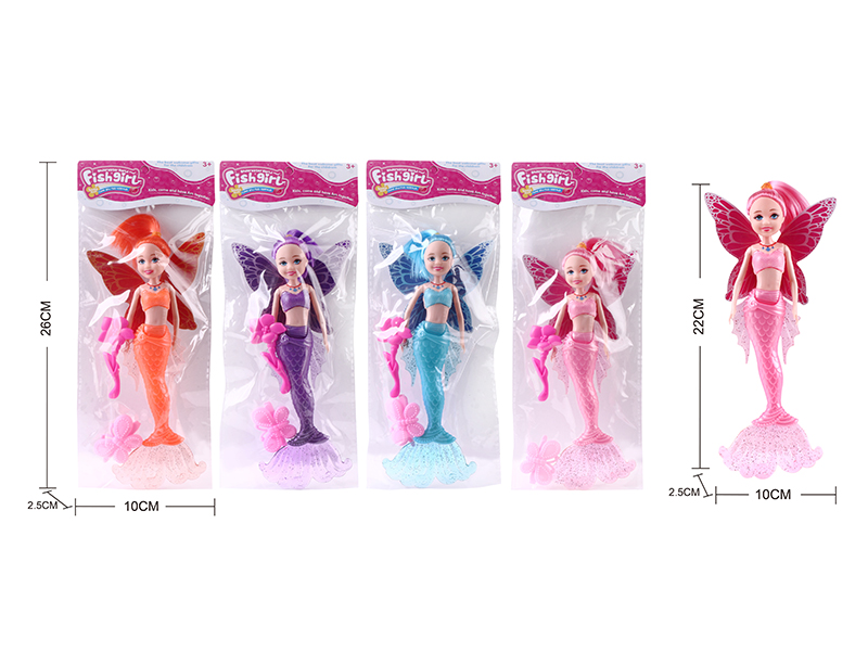 22cm Mermaid Doll With Butterfly Wing(With Lights) + Flower Comb + Butterfly Hair Clip