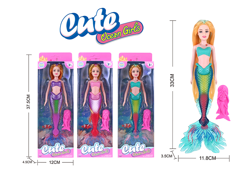33.5cm Mermaid Doll With Lights + Comb