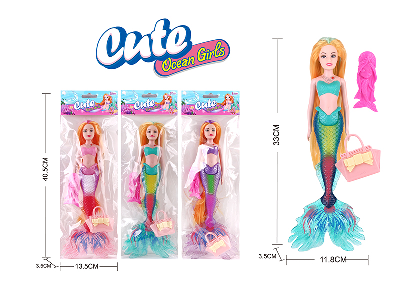 33.5cm Mermaid Doll With Lights + Comb + Handbag
