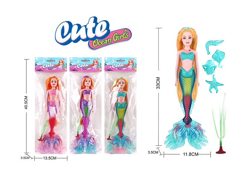 33.5cm Mermaid Doll With Lights + 4 Animals + Sea Grass