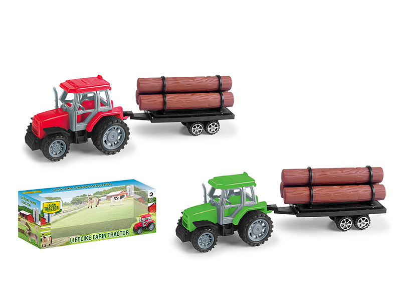 Friction Farm Tractor With Timber Trailer