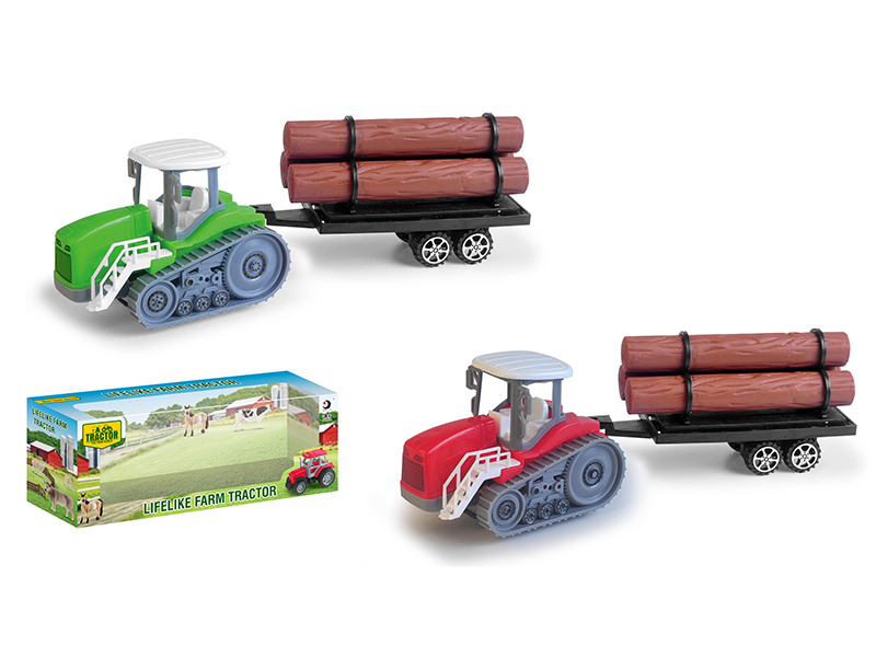 Friction Farm Tractor With Timber Trailer
