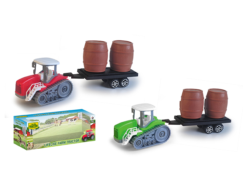 Friction Farm Tractor With Wooden Barrels Trailer