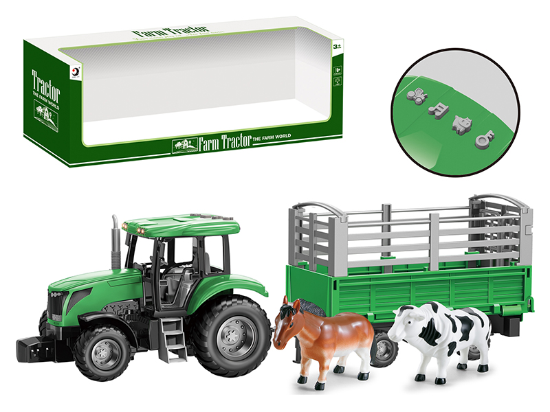 Friction Farm Tractor Trailer Toy With Lights And Music