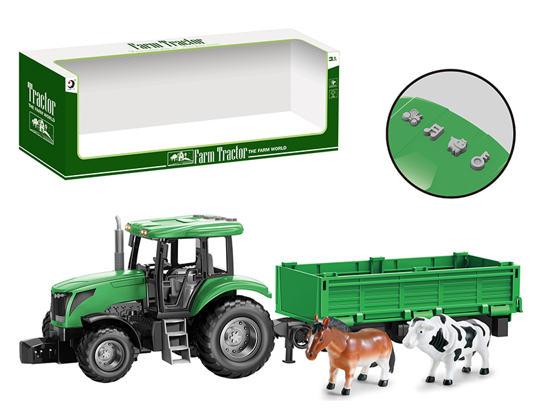 Friction Farm Tractor Trailer Toy With Lights And Music