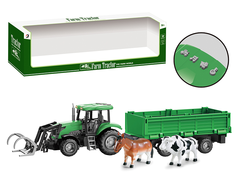 Friction Farm Tractor Trailer Toy With Lights And Music