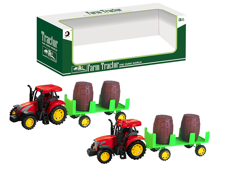 Friction Farm Tractor With Wooden Barrels Trailer