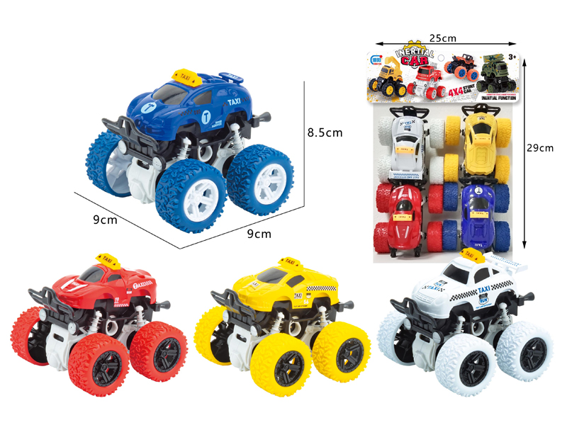 Friction Spring Stunt Taxi Car 4PCS