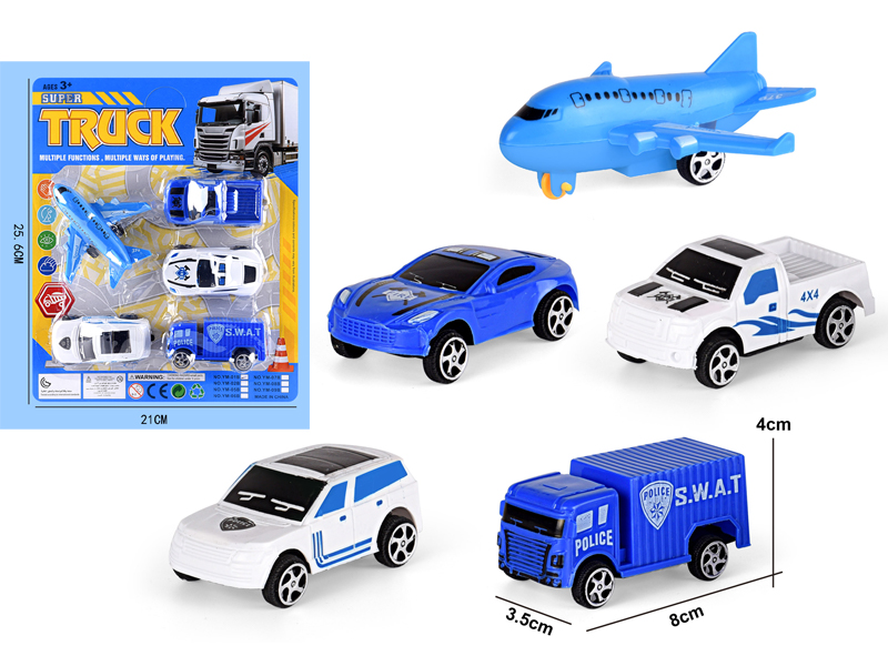 Slide Police Car 4PCS+Aircraft