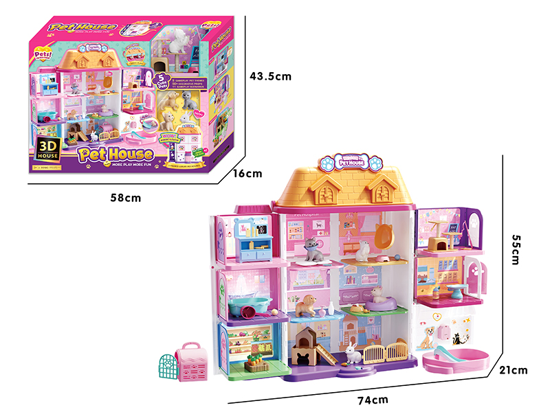 Pet House Play Set(With Doorbell)98PCS