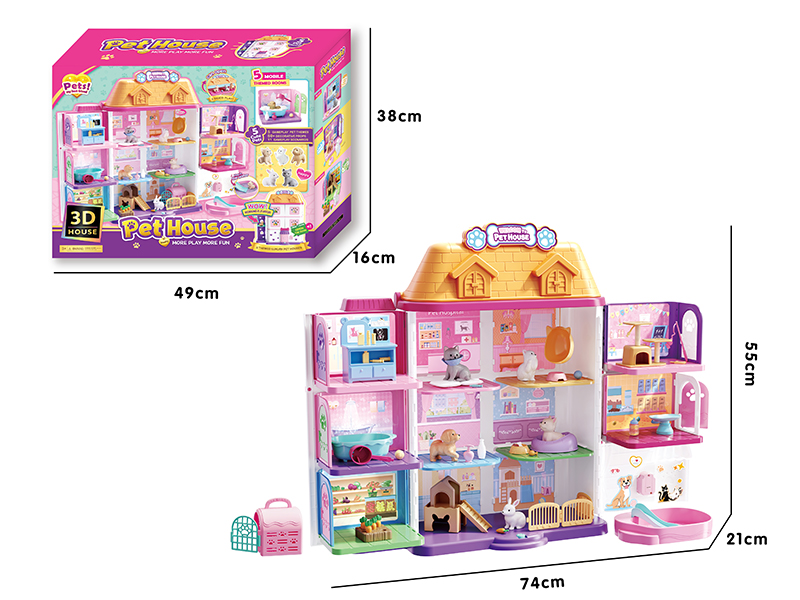Pet House Play Set(With Doorbell)98PCS