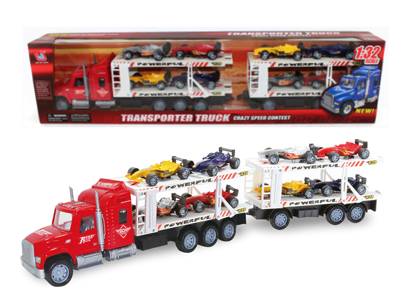 1:32 Scale Friction Double-Deck Transport Truck With 18 Equation Cars