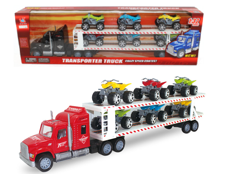 1:32 Scale Friction Double-Deck Transport Truck With 6 Beach Motorcycles