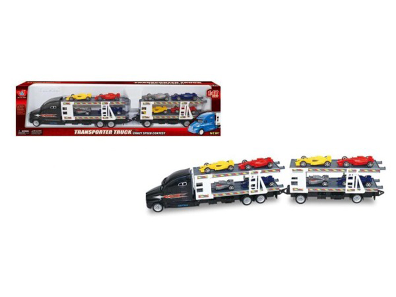 1:48 Scale Friction Double-Deck Transport Truck With 8 Racing Cars