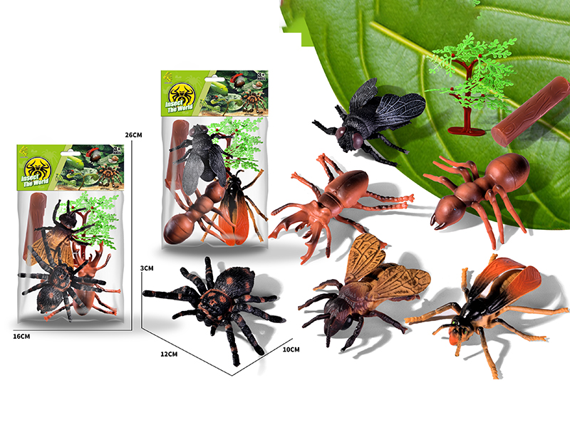 3PCS Simulated Insects Toy+1Tree+1 Wooden Stake