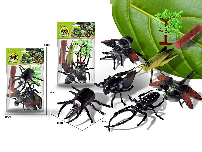 3PCS Simulated Insects Toy+1Tree+1 Wooden Stake