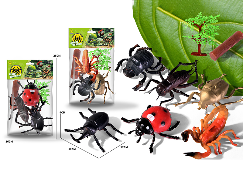 3PCS Simulated Insects Toy+1Tree+1 Wooden Stake