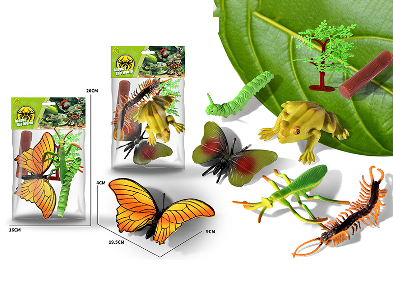 3PCS Simulated Insects Toy+1Tree+1 Wooden Stake