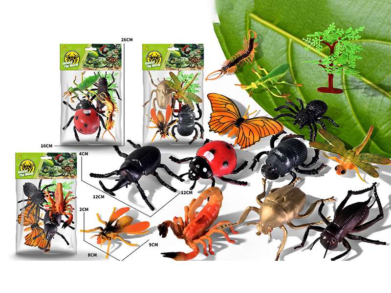 4PCS Simulated Insects Toy+1Tree