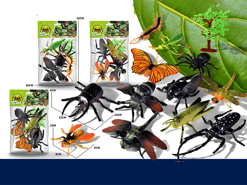 4PCS Simulated Insects Toy+1Tree